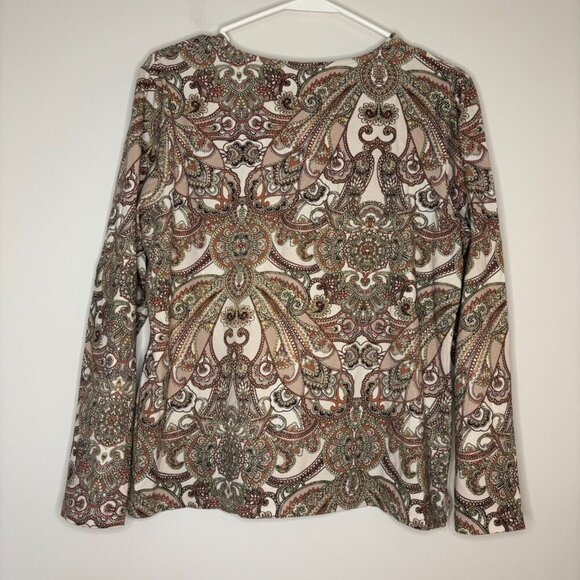 CHICOS Sz 2 VNeck Pink Paisley Stretch Long Sleeve Tee - Picture 4 of 4